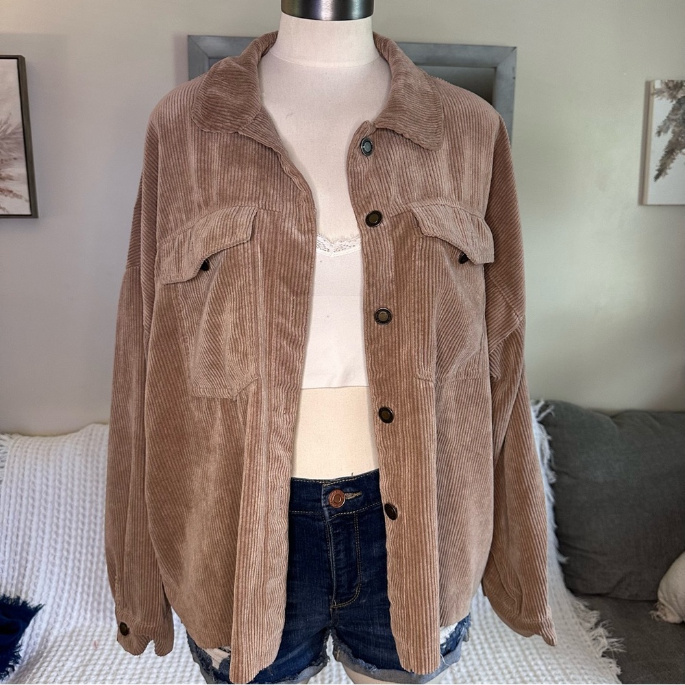 Khaki & blue Men's Tan Corduroy Jacket - Sz L